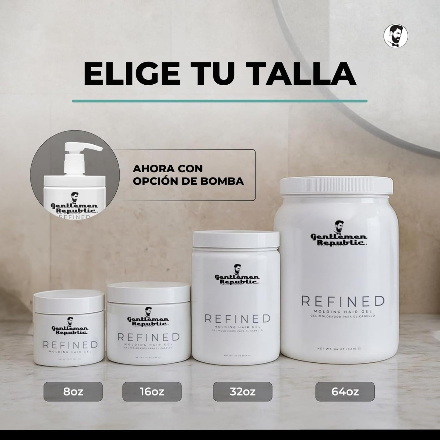 Gentlemen Republic Genuine Grooming Gentlemen Republic Gel para el Cabello Refinado con Bomba - F?rmula Profesional para Brillo y Retenci?n 24 Horas, Resistente a la Humedad, 100% Libre de Alcohol y N