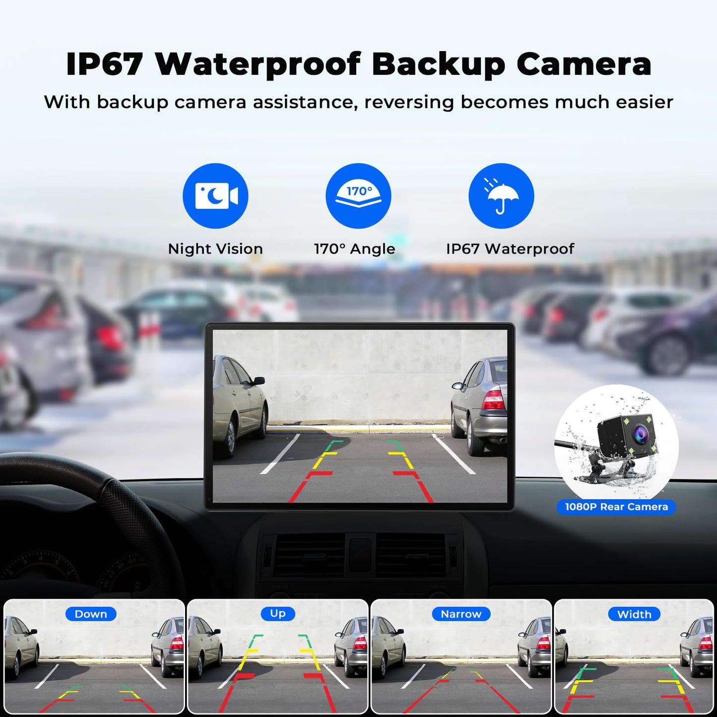 Pantalla Portátil Volam Negra CarPlay/Android Auto 9'' con Cámara de Reversa y Bluetooth Compatible con Todos los Vehículos