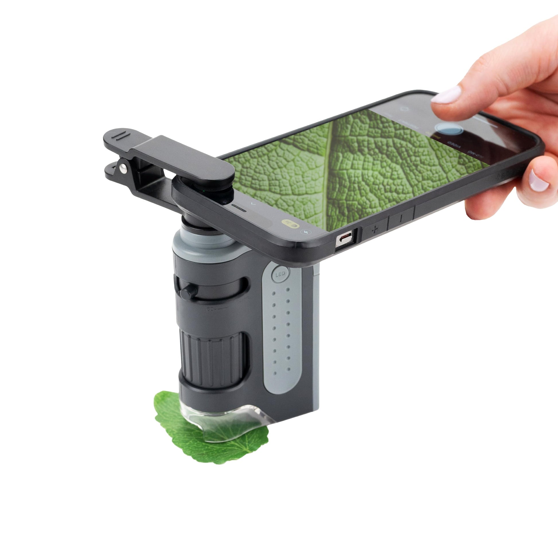 Carson MicroBrite Pro - Microscopio de Bolsillo con luz LED 60x-120x con Sistema de Lente asférica y Clip Digital para Smartphone (MM-350)
