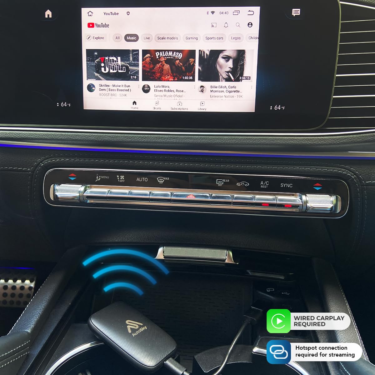 AutoSky Wireless CarPlay y Android Auto AI Box Lite para coches CarPlay con cable de fábrica - Compatible con Netflix y YouTube Must use Hotspot - Go Wireless CarPlay y Android Auto. CarPlay con cable