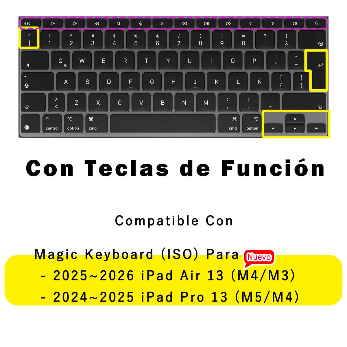 Cubre Teclado Digi-Tatoo Transparente con Teclas de Función para iPad Magic Keyboard 2026 iPad Air 13 (M4/M3) y Pro 13 (M5/M4) en Español
