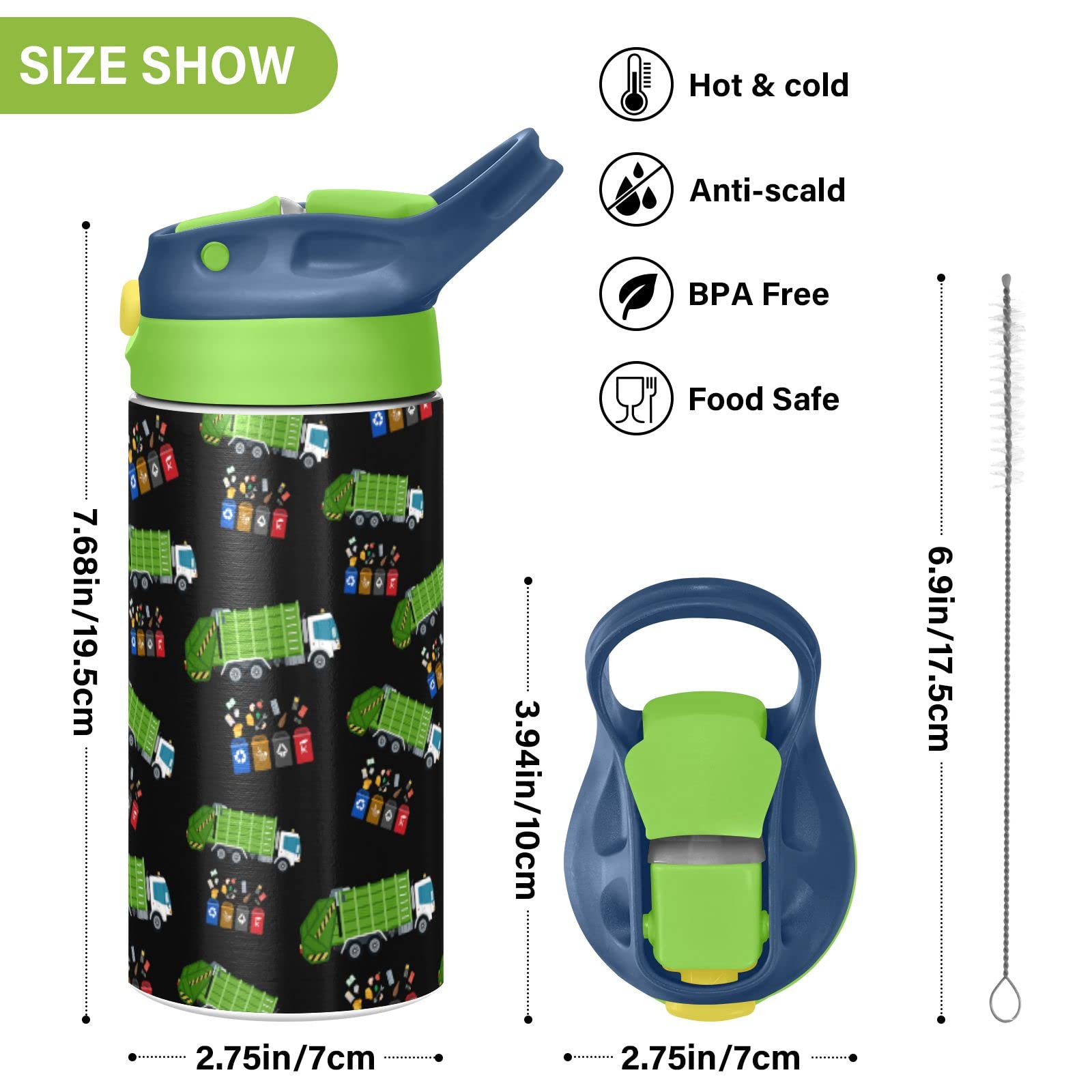 Botella de agua de acero inoxidable para niños, botella de agua aislada al aspiradora de acero inoxidable de 12 onzas para niños y niños, botellas aisladas al aspiradora de doble pared (reciclaje de