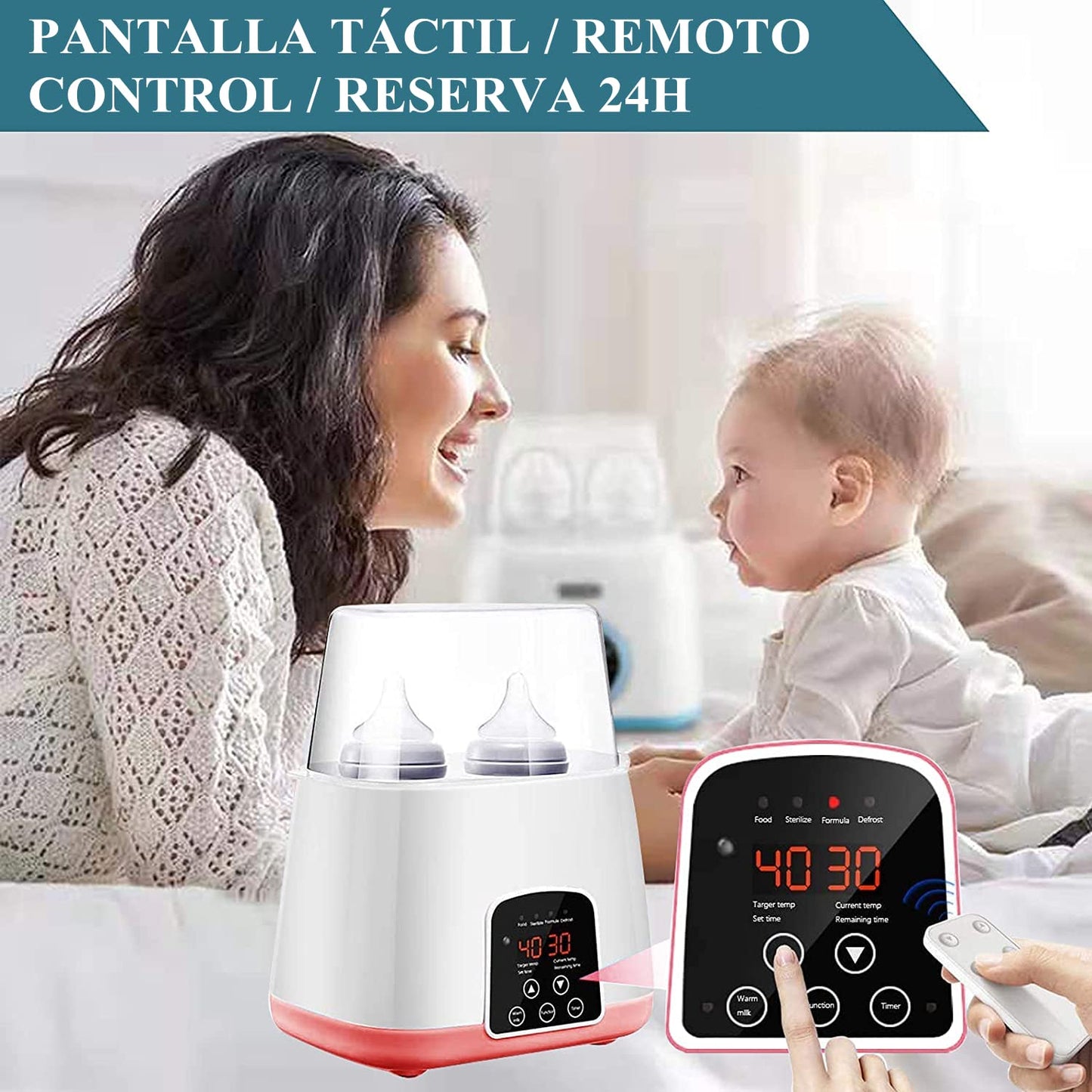 Calienta Biberones para Bebé, 5 in 1 Esterilizador de Botella de Botellas Dobles, Inteligente Control Táctil Calienta Biberones Control Preciso de Temperatura para Leche Materna o Fórmula