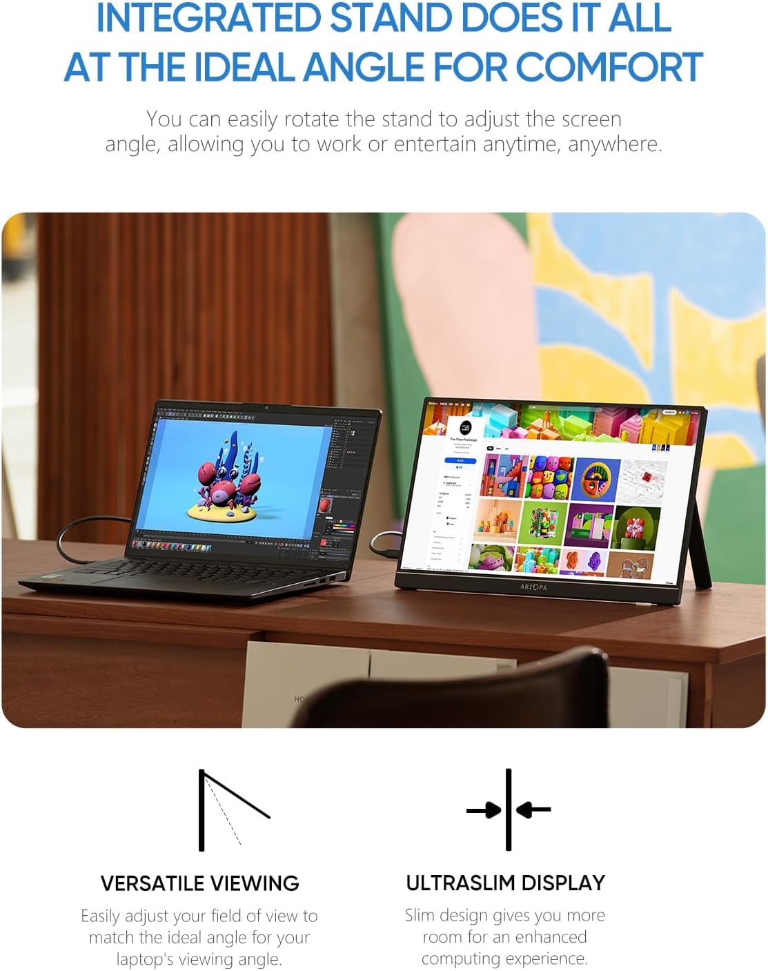 Monitor Portátil ARZOPA 17.3 Pulgadas 1080P FHD IPS Soporte Integrado HDMI USB C Pantalla Externa Gaming con Altavoces Duales