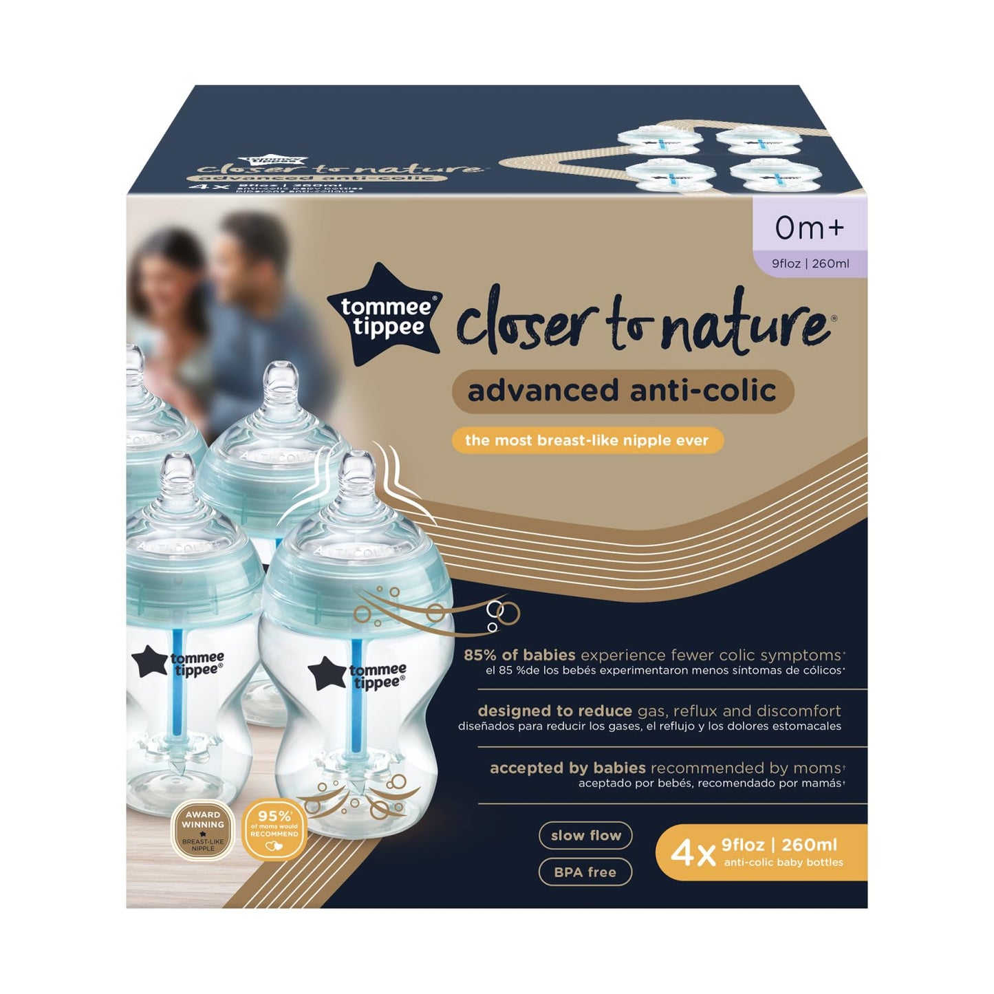 Biberón Anticólicos Avanzado Tommee Tippee Transparente 9 Ounce 4 Piezas