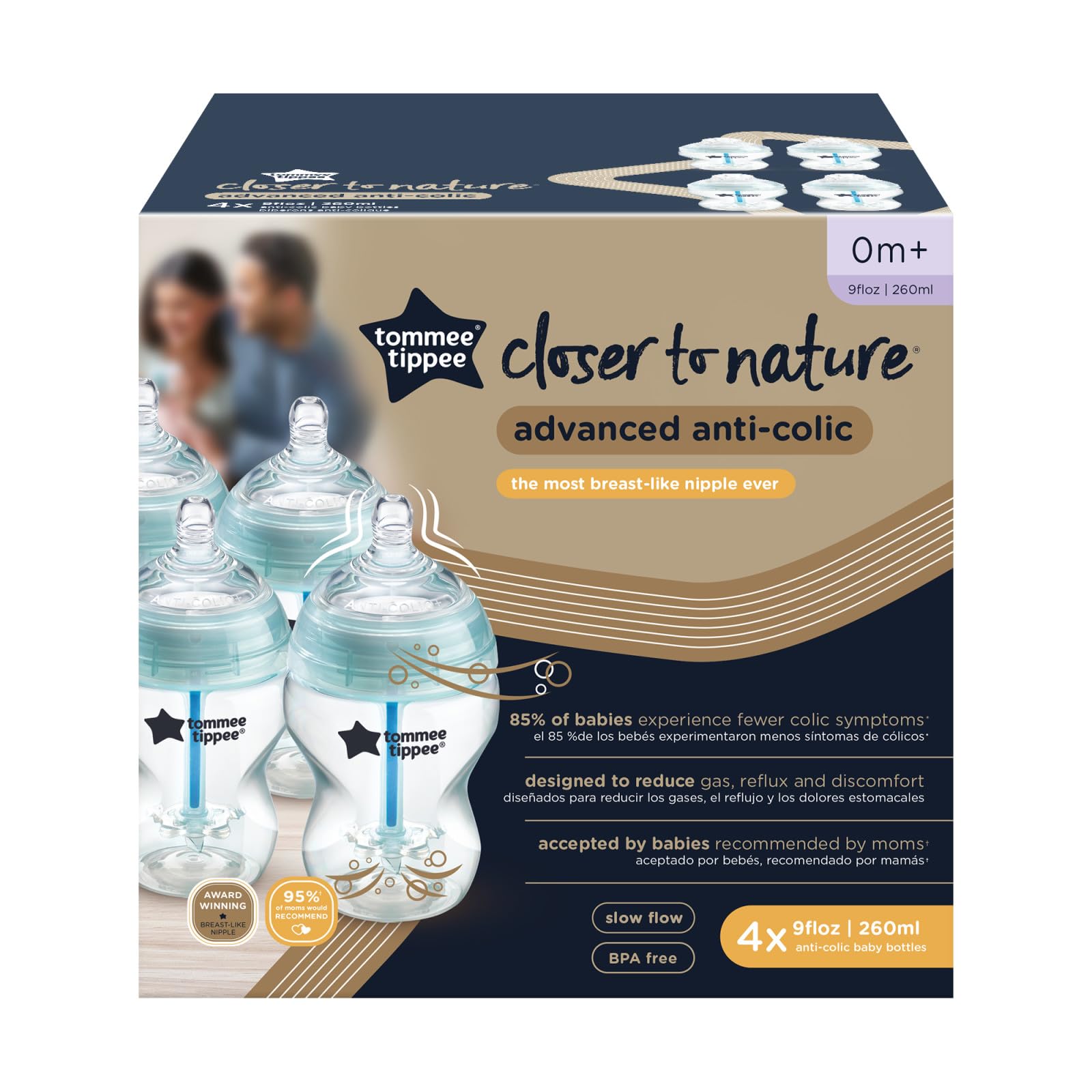 Biberón Anticólicos Avanzado Tommee Tippee Transparente 9 Ounce 4 Piezas