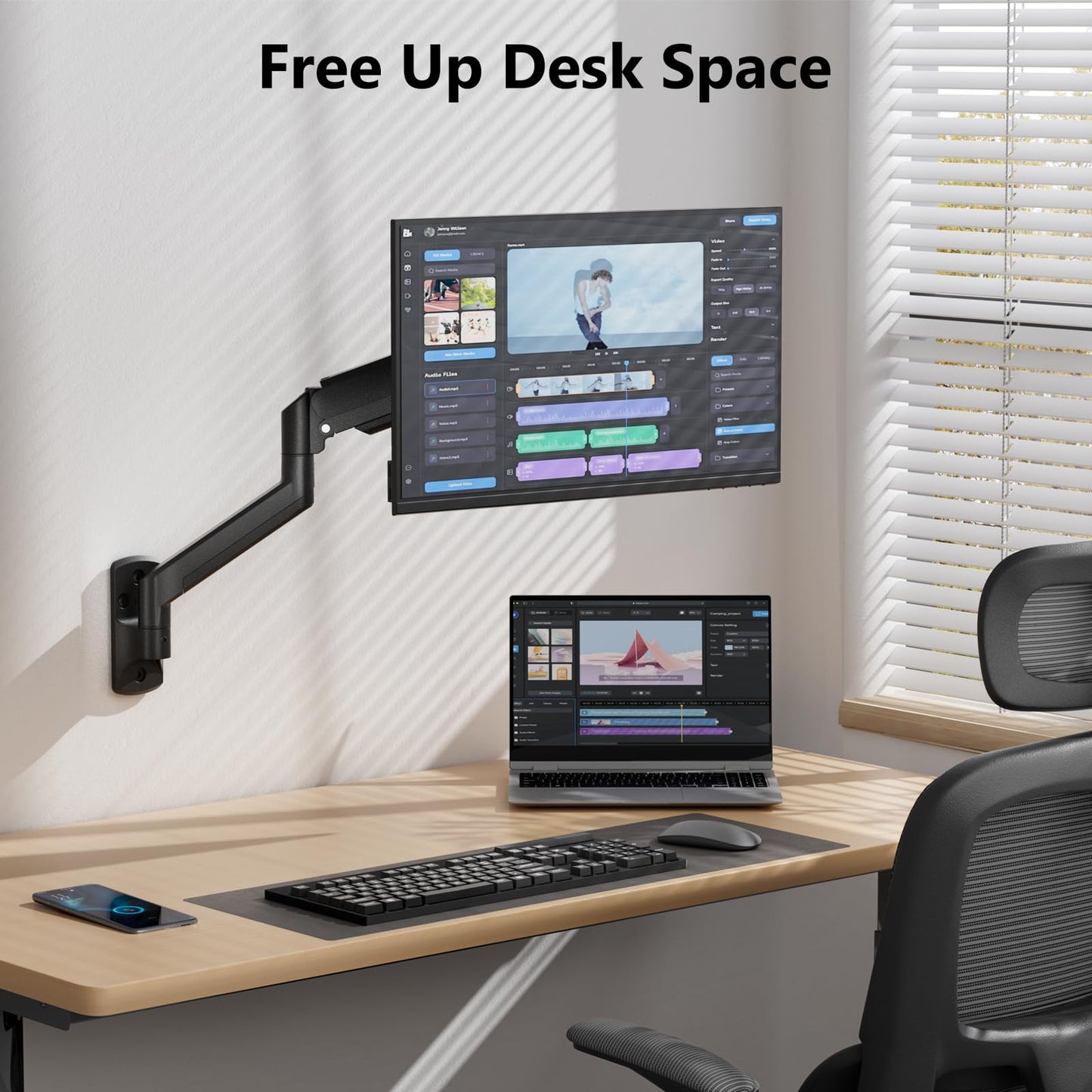Soporte para Monitor WALI Negro con Brazo Ajustable para Monitores de 17 a 32 Pulgadas 10 kg