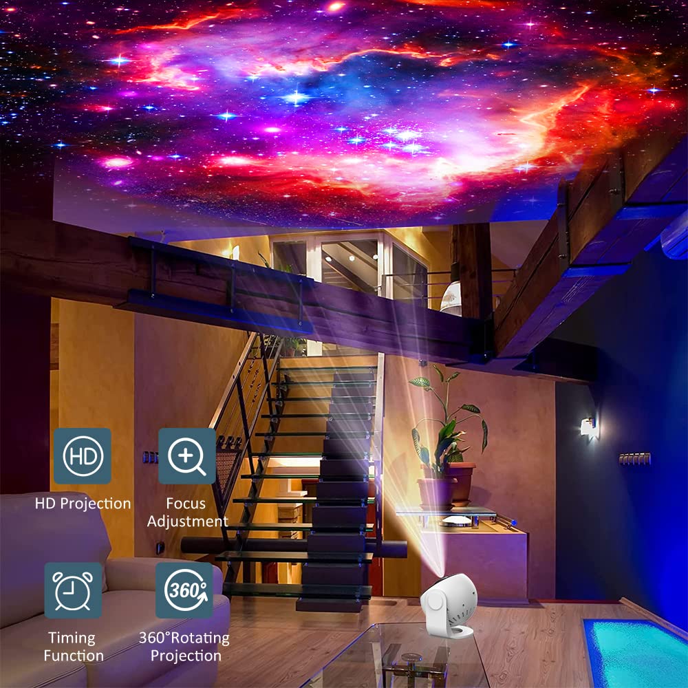Proyector de Estrella de Planetario, Proyector de Galaxia para Recámara, Luz Nocturna de Galaxia Ultra Clara con 13 Discos de Galaxia Reemplazables 4K Rotación de 360 Grados Luz de Cielo Real para