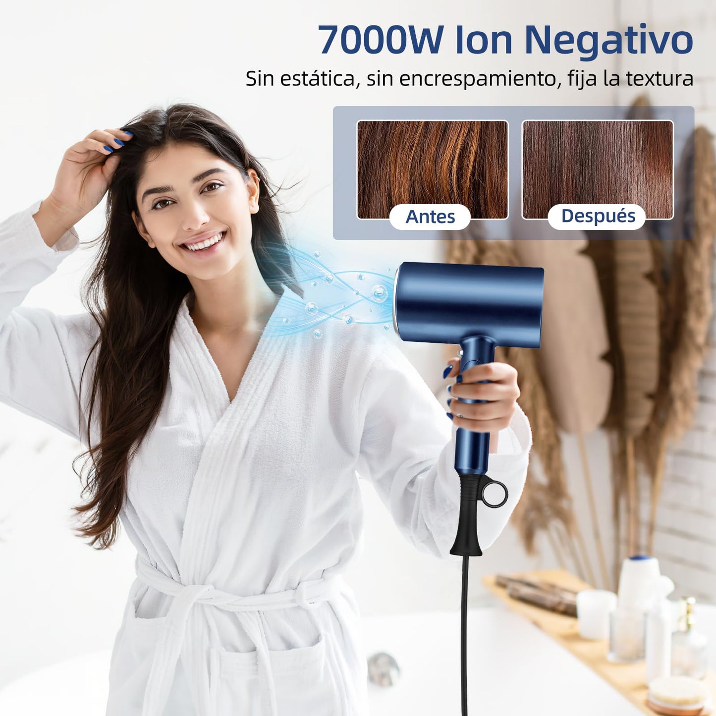 Secadora de Cabello,1800W Secadora para Cabello Profesional,3 Temperatura Ajustable,Ion Negativo,Secadora de Pelo Viaje Portatil y Plegable,Con Boquilla,Difusor,Peine y Pinza de Pelo,para Hogar,Salón