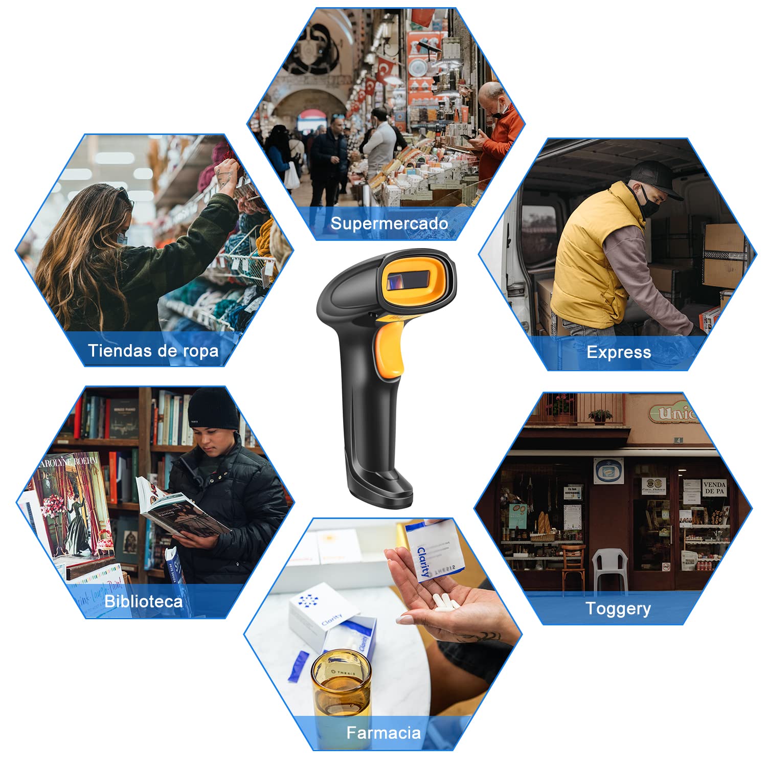 KITCHEN CHOICE Escaner Codigo de Barras,Lector Codigo de Barras Compatible con USB 2.0 Conexión por Cable, 1D Barcode Scanner Láser para Tableta, PC,con Windows、Mac、Android、Linux