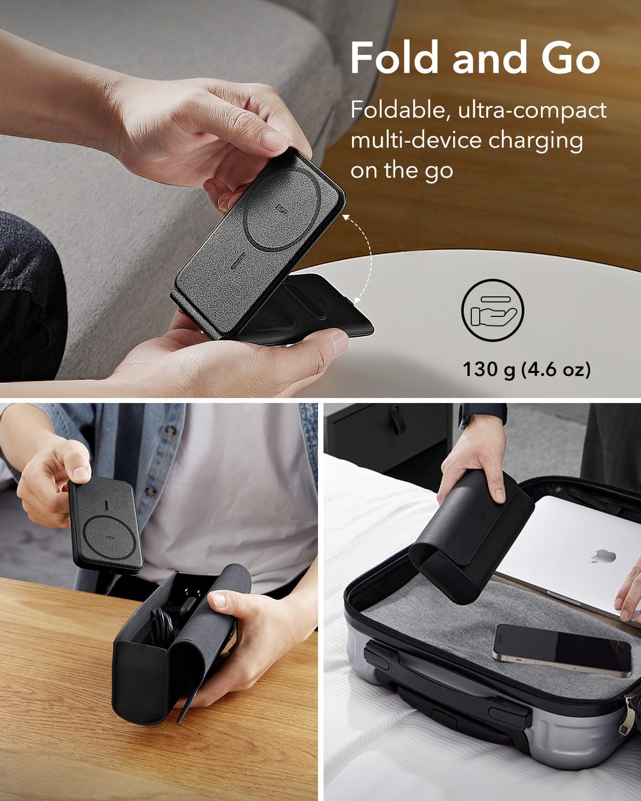 ESR - Cargador 3 en 1 para Magsafe, Soporte de Cargador de Viaje para Magsafe, Fabricado para Apple Watch Certificado, estación de Carga Plegable Compatible con Magsafe y iPhone 15/14/13/12, AirPods