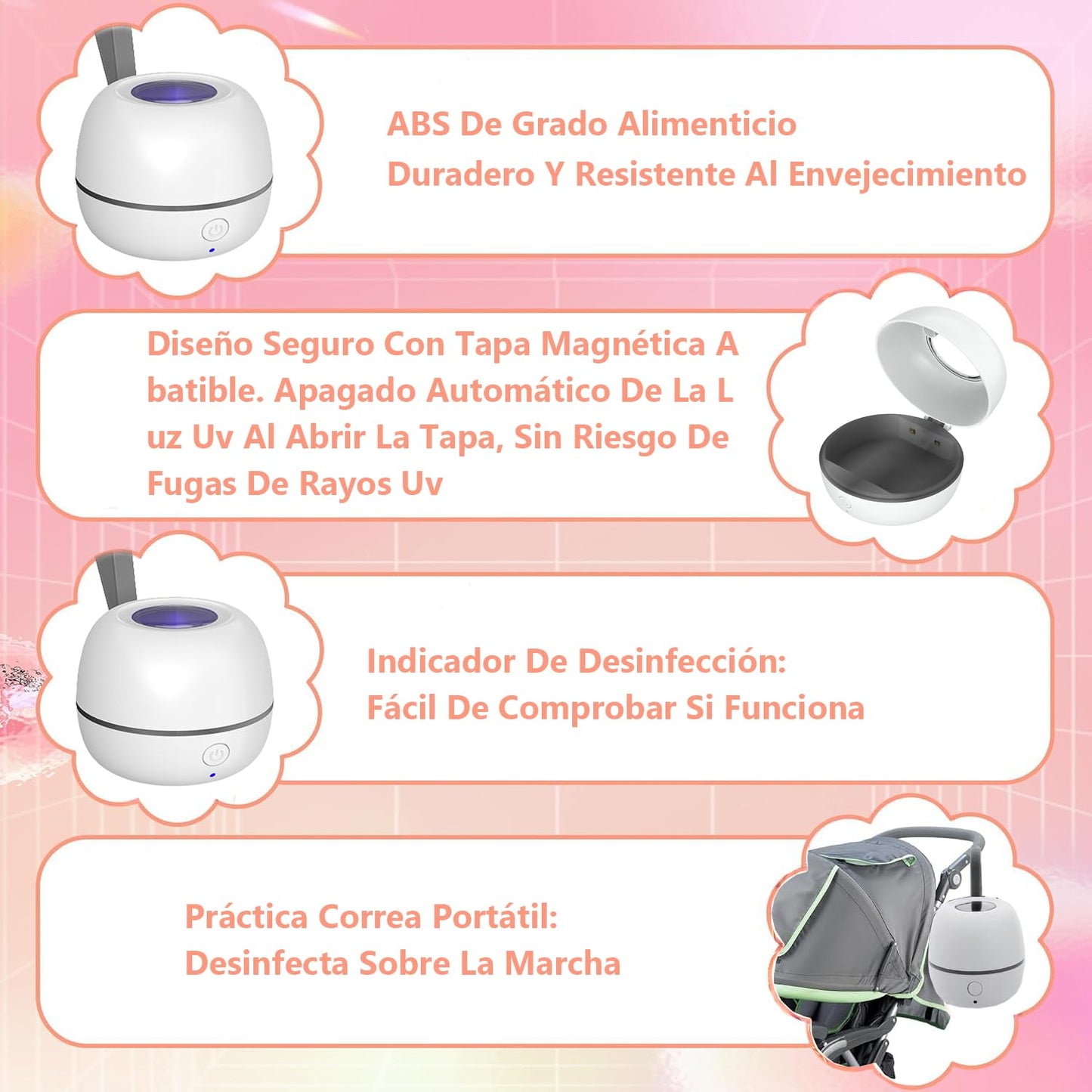Esterilizador de Chupones Portatil, Estuche UV con Apagado Automático