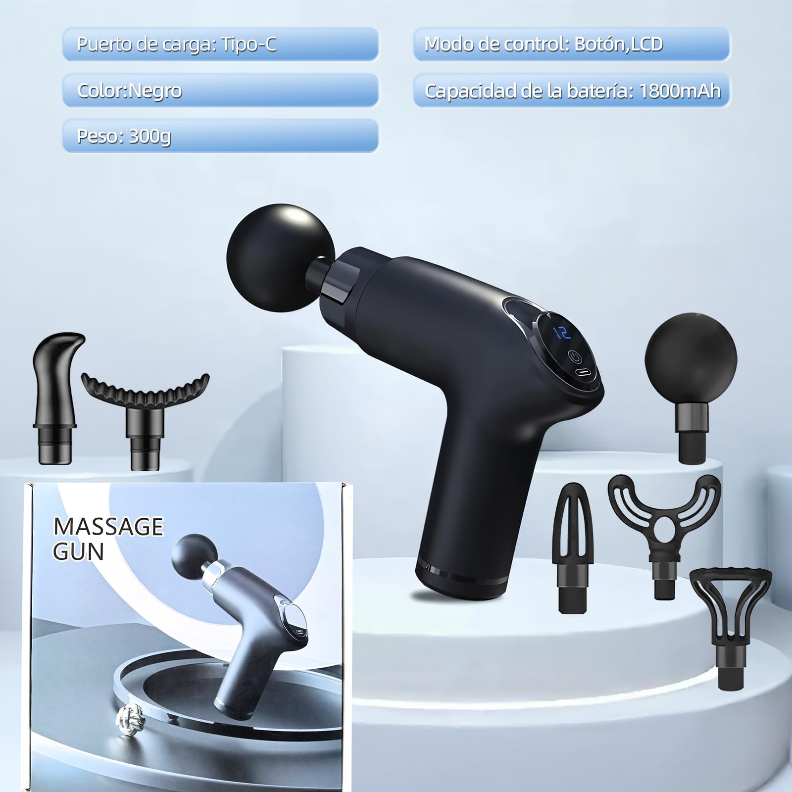 Masajeador de Espalda, Pistola de Masaje Muscular, Maquina para Masajes Musculares,Mini Massage Gun Portátil con 12 Niveles Ajustables,Pantalla Lcd,SúPer Silencioso, Masajeador de Pies, Cuello Hombro