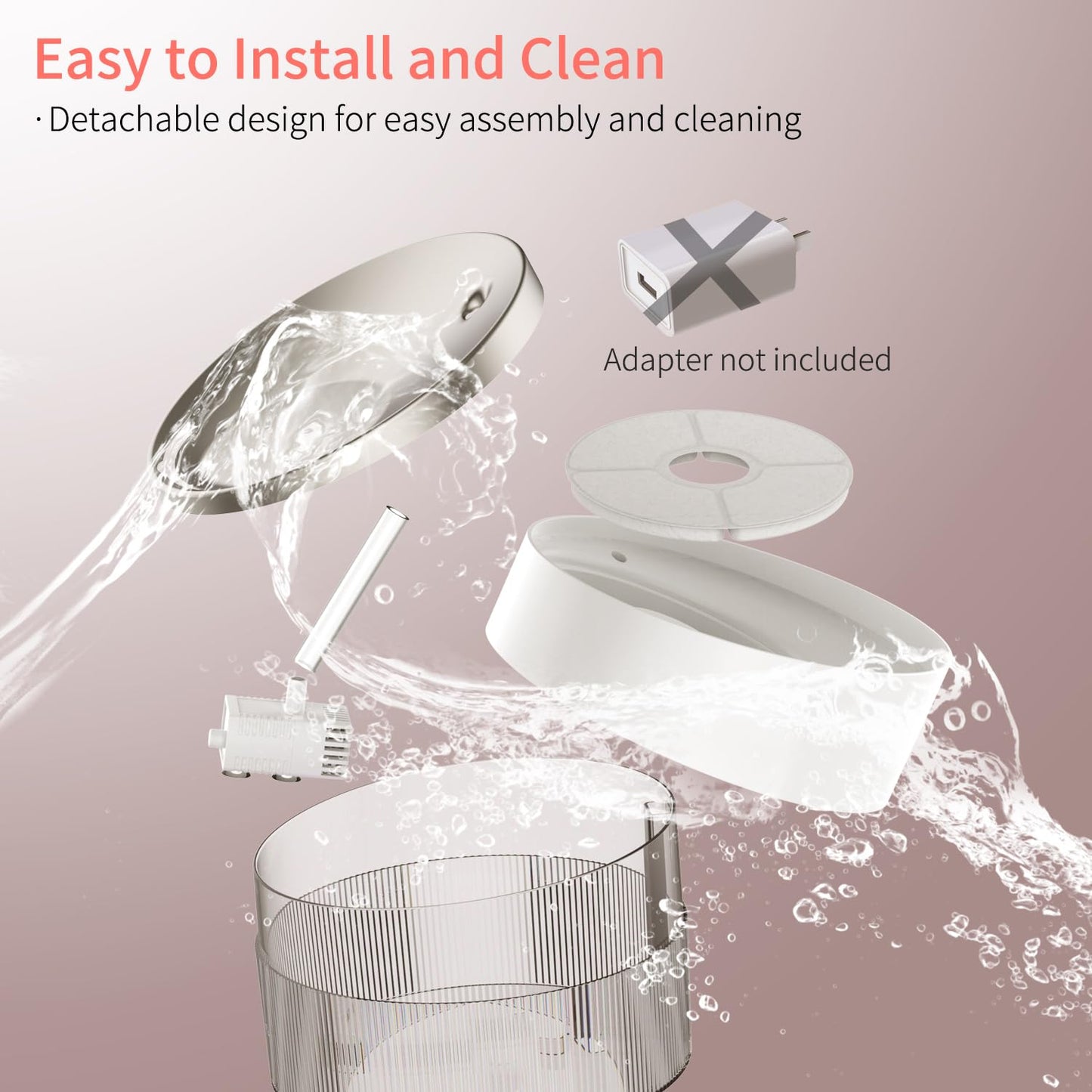 BEQ Fuente de agua automática para gatos, 2.5 l/84 onzas, dispensador de agua para mascotas, de acero inoxidable ultra silencioso, sin BPA, nivel de agua visible, con un filtro de gran tamaño, adecuado para gatos, perros pequeños y otras mascotas