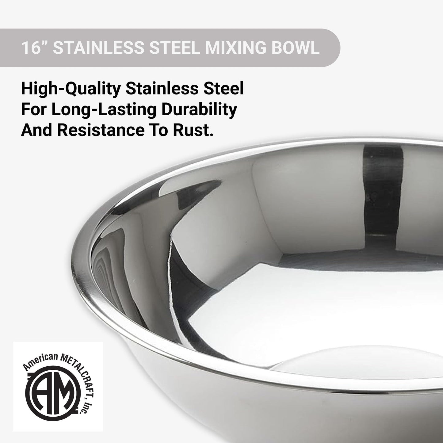 Tazón para Mezclar American Metalcraft Acero Inoxidable Plata 16 Pulgadas 13 Cuartos de Galón