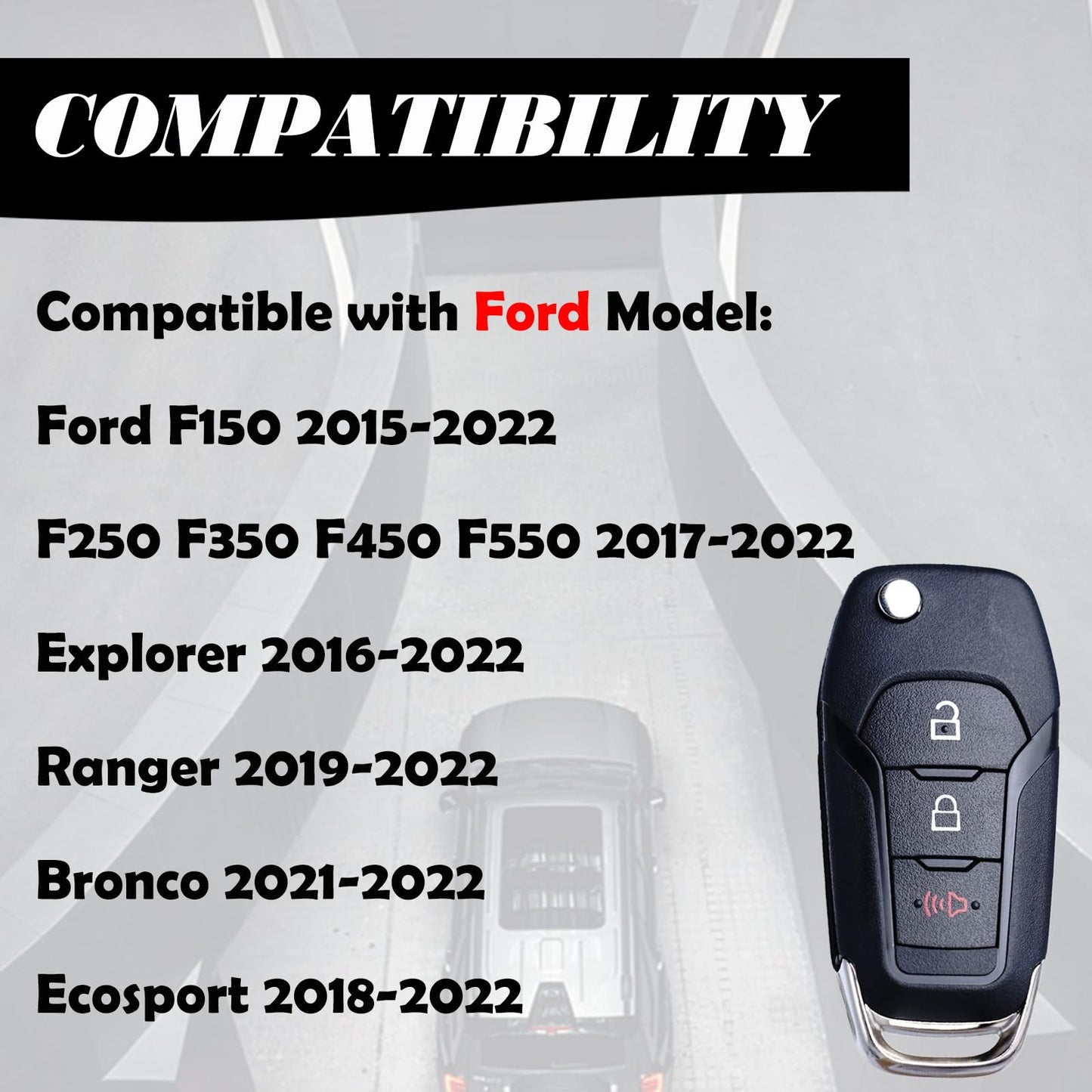 MechanMagic Llavero Plegable de Repuesto Compatible con Ford F-150 F-250 F-350 2015-2022 Explorer (2016-2022) F-350 F-450 Ranger Ecosport Bronco Llave de Encendido Entrada sin Llave Control Remoto