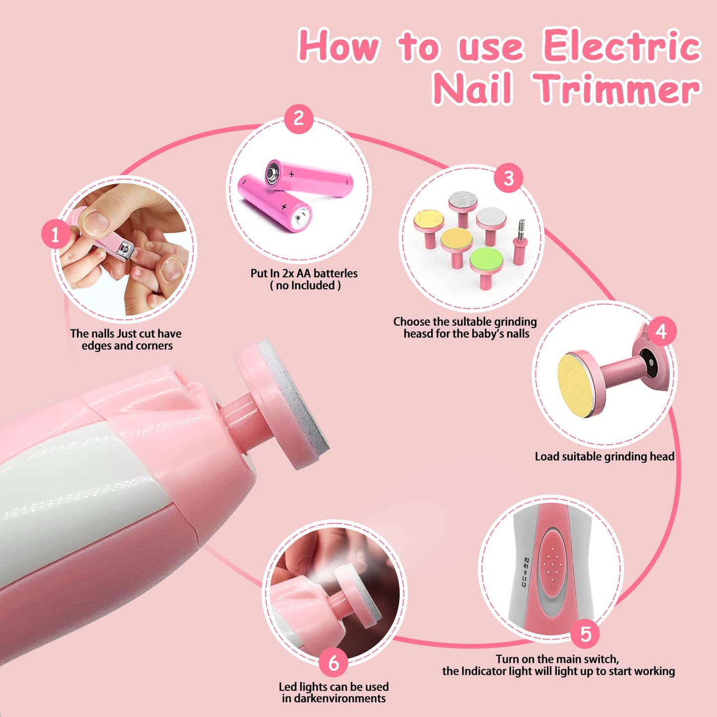 LLbucuo - Kit de cuidado de la salud y aseo para bebés, 26 en 1, juego de recortadora de uñas eléctrica para bebés recién nacidos, niños pequeños, niñas y niños, herramientas de corte de pelo