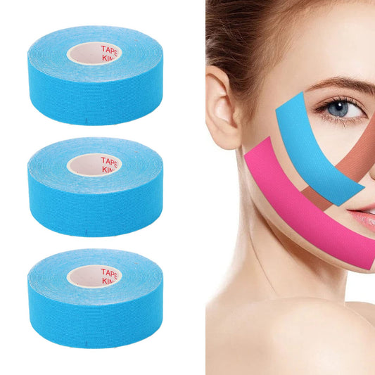 Rollo de Cinta para la Cara,ANGGREK 3 Rollos de Cinta para la Cara Tira para Eliminar Arrugas Faciales Cinta en Forma de V Fácil de Cortar Parche de Elevación en Forma de V para(Azul claro)