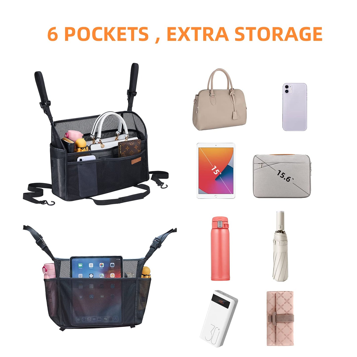 WLLWOO Organizador de Bolso de Red para Coche, Soporte para Bolso de Mano Entre Asientos, Almacenamiento Trasero, Soporte para Monedero para Consola, Barrera de Almacenamiento para Asiento Delantero