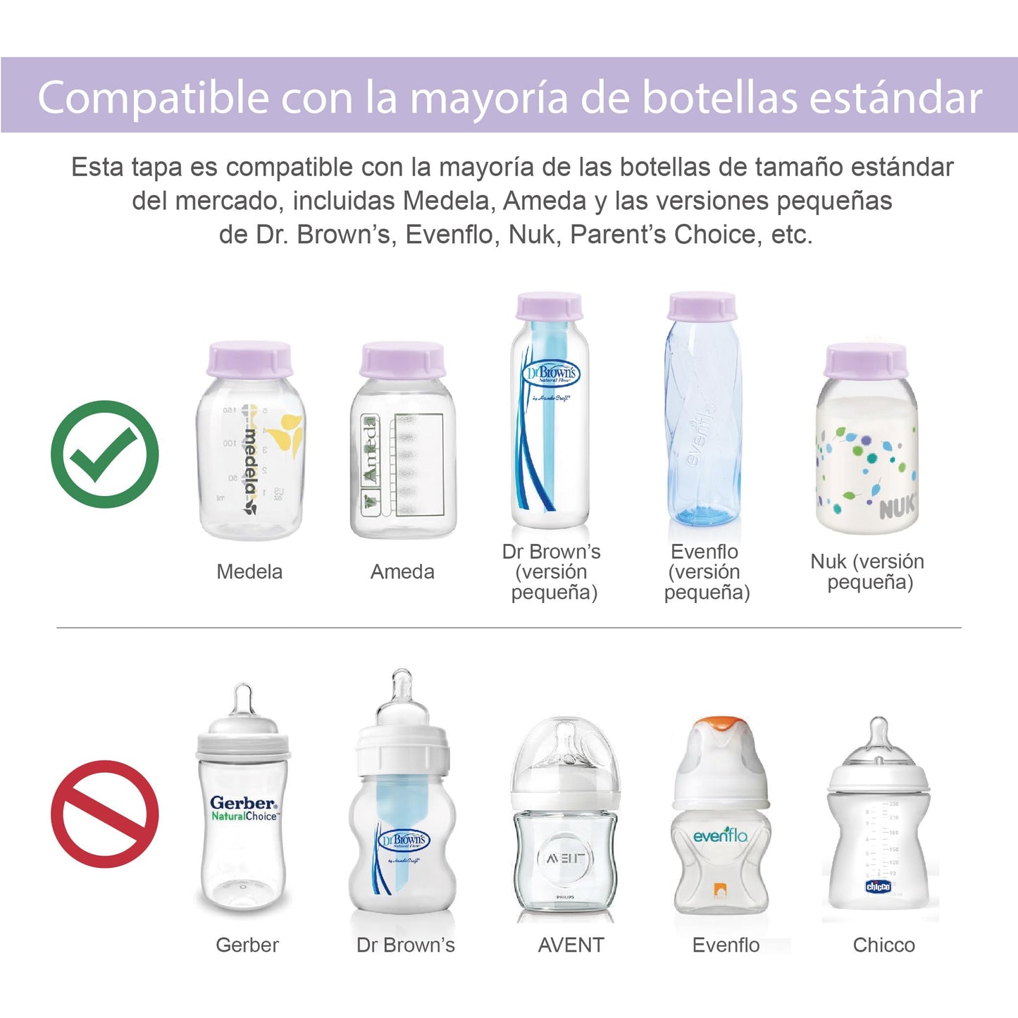 Tapas sólidas Maymom con anillo de sellado para biberones de tamaño estándar; tapas para biberón compatibles con biberones Medela, Ameda y biberones Nuk pequeños, Playtex y Gerber; 8 piezas (morado)