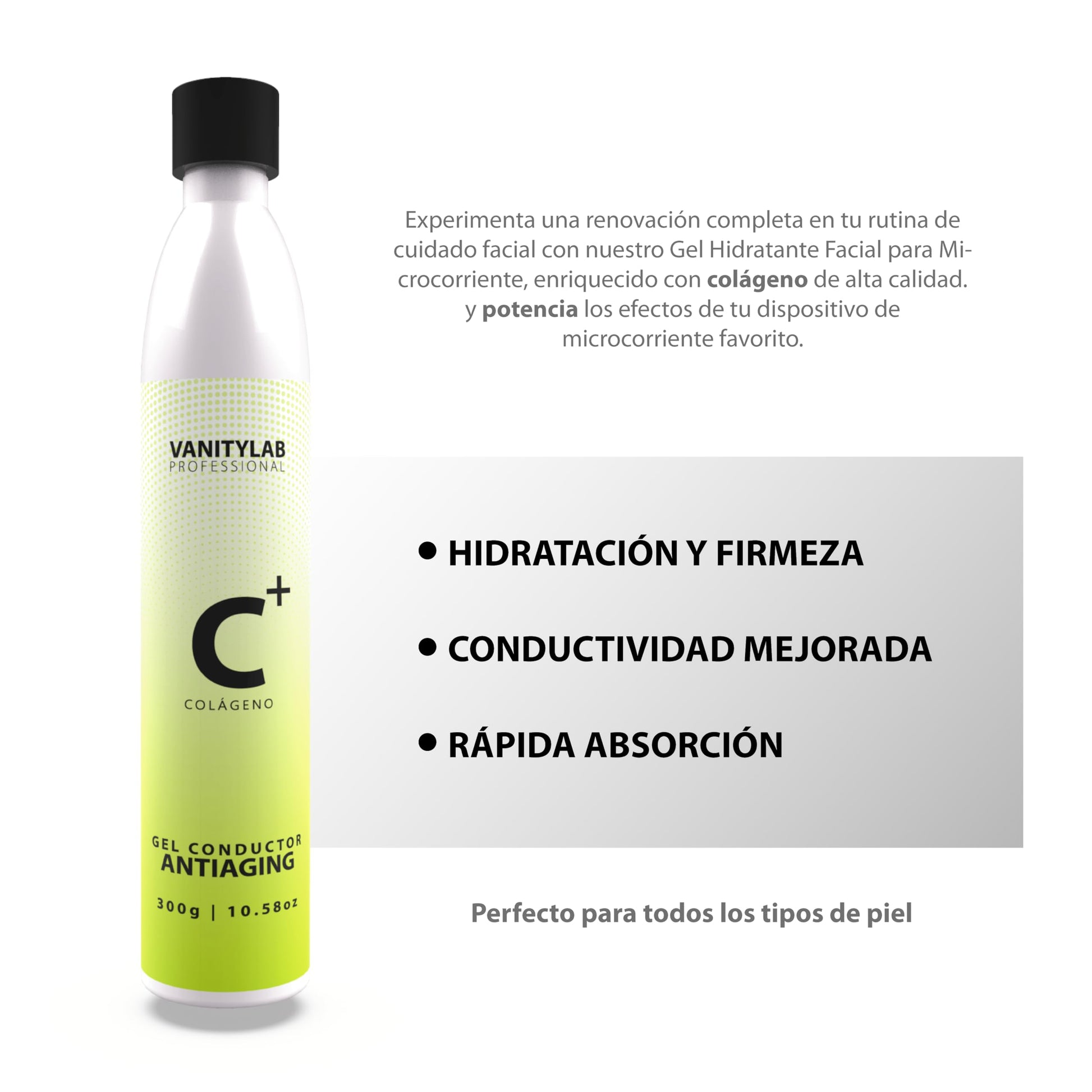Gel Conductor Facial con Colágeno - Hidratante, Reafirmante y Antiedad - Ideal para Radiofrecuencia, Cavitación, Microcorriente y Ultrasonido - Sin Residuos - 300g (COLÁGENO)