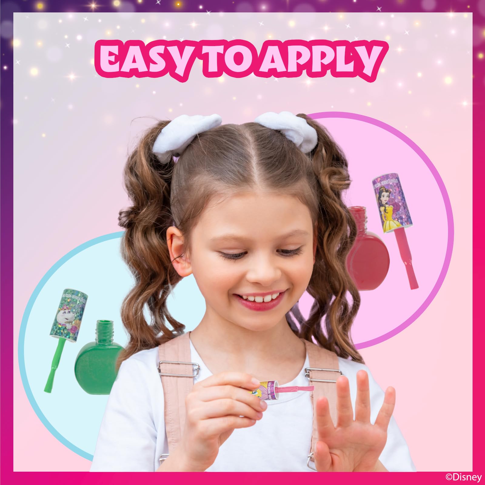 Disney Princess - Townley Girl Belle 18 piezas no tóxicas Peel-Off a base de agua seguro kit de esmalte de uñas de secado rápido | Juego de pintura de uñas para regalo de cumpleaños para niñas, colores brillantes y opacos| Niños mayores de 3 años