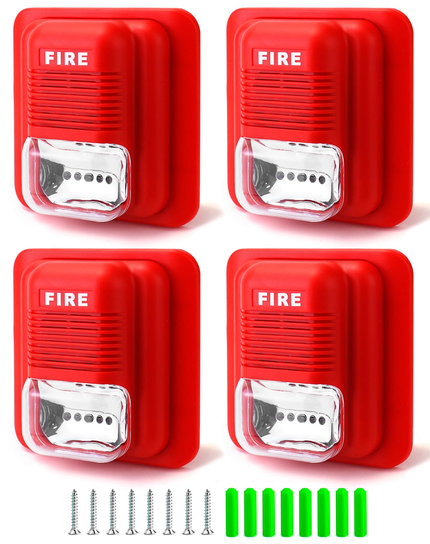 Alarma Contra Incendios QWORK Roja Paquete de 4 con Luz y Sonido Para Sistema de Seguridad