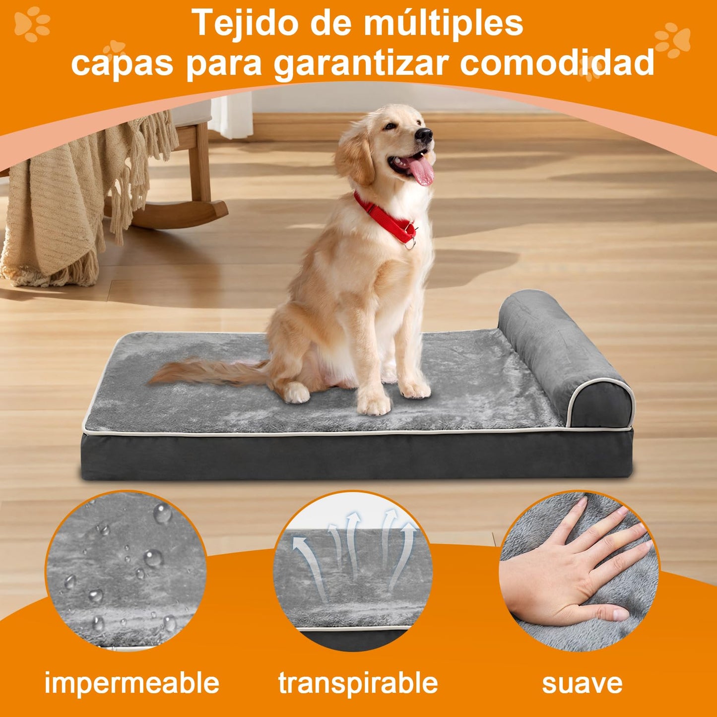 Cama Ortopédica para Perros Grande,100cm*60cm,Cama para Perro con Espuma Viscoelástica de Recuperación Lenta y Funda extraíble y Suave Piel sintética,Fondo Antideslizante