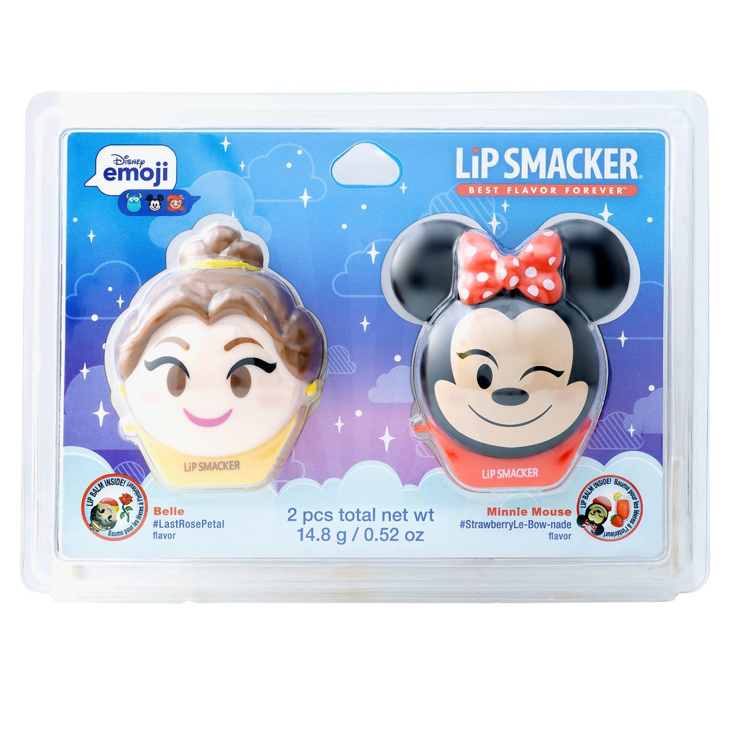 Lip Smacker Disney Emoji Lip Balm Duo- Belle & Minnie Last Rose Petal/Strawberry Le-Bow-nade