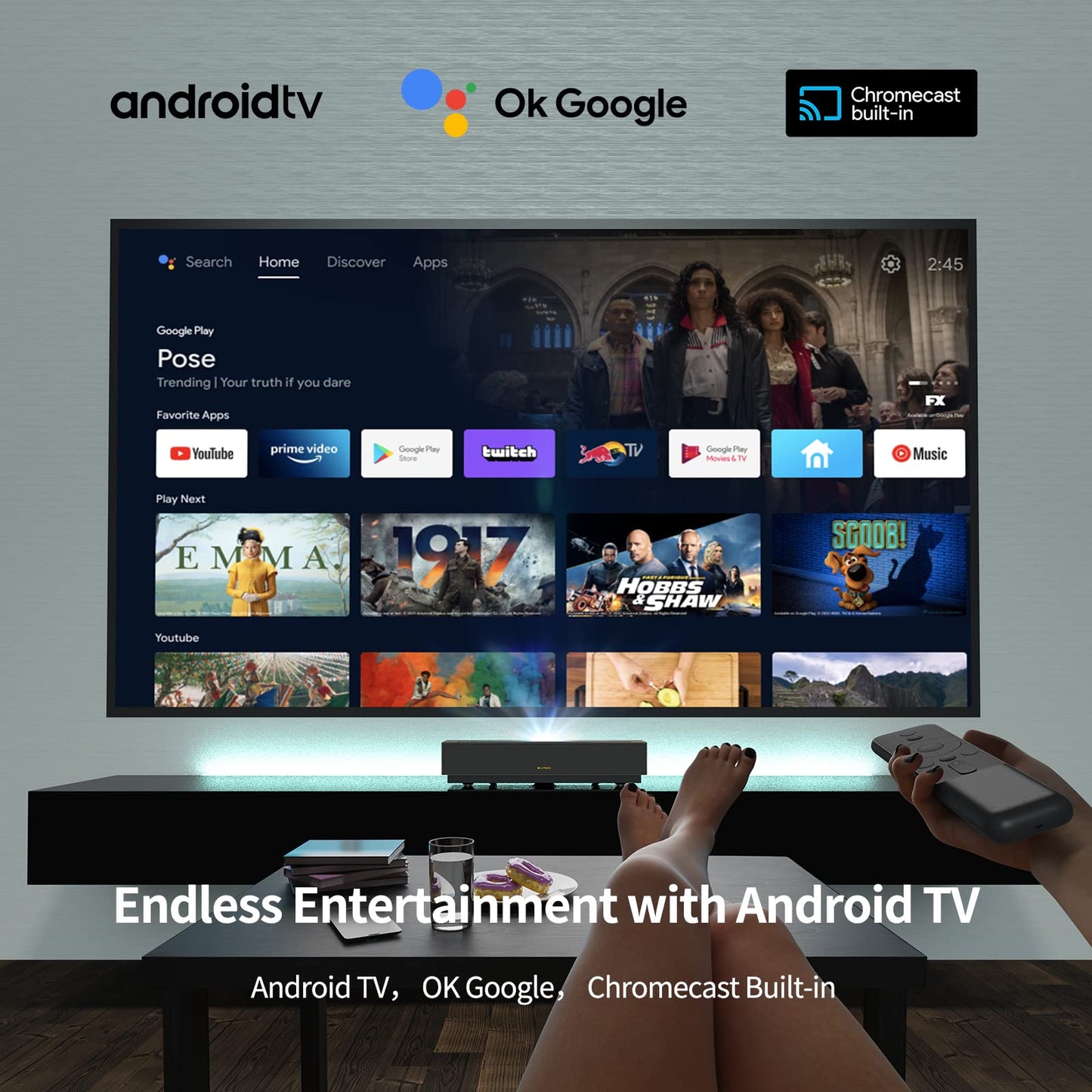 Proyector Láser WEMAX Nova UHD 4K Ultracorto Android TV WiFi Bluetooth HDR10 Dolby Audio para Videojuegos y Películas