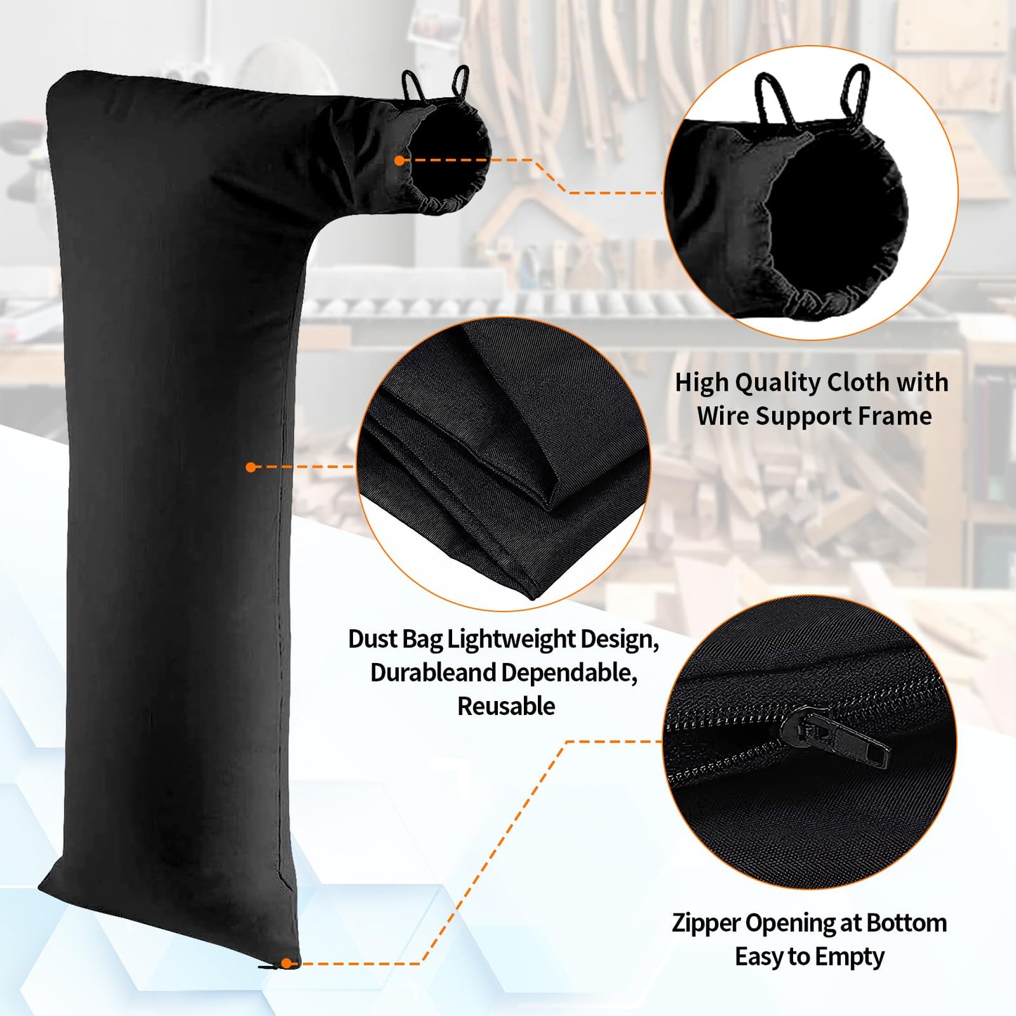 Bolsa colectora de polvo para sierra de mesa compatible con Bosch/Dewalt/Ryobi/Craftsman/RIGID/Metabo/Kobalt/Skilsaw/Delta (Tablas de 10 pulgadas con puerto de polvo de 2.5 pulgadas), 1 paquete