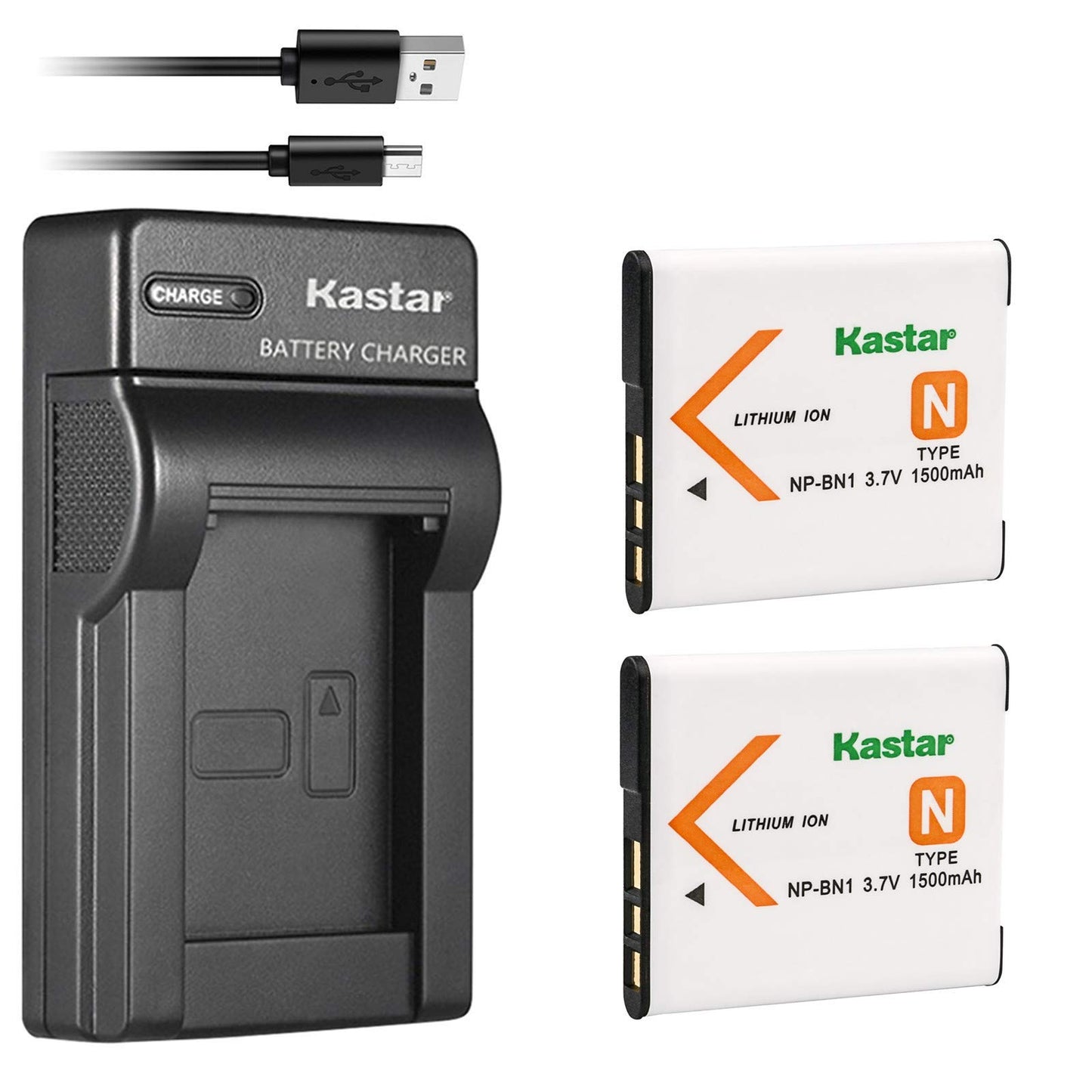 Kastar 2 baterías + cargador de repuesto para Sony NP-BN1 DSC-QX10 QX30 QX100 DSC-TF1 DSC-TX10 TX20 DSC-TX30 DSC-W530 DSC-W570 DSC-W650 DSC-W800 DSC-W830