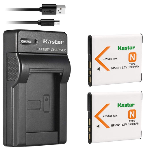 Kastar 2 baterías + cargador de repuesto para Sony NP-BN1 DSC-QX10 QX30 QX100 DSC-TF1 DSC-TX10 TX20 DSC-TX30 DSC-W530 DSC-W570 DSC-W650 DSC-W800 DSC-W830