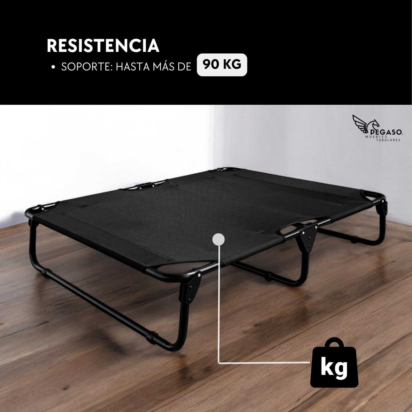 Cama Elevada para Perro PEGASO Negra tamaño Extra Grande Transpirable y Lavable