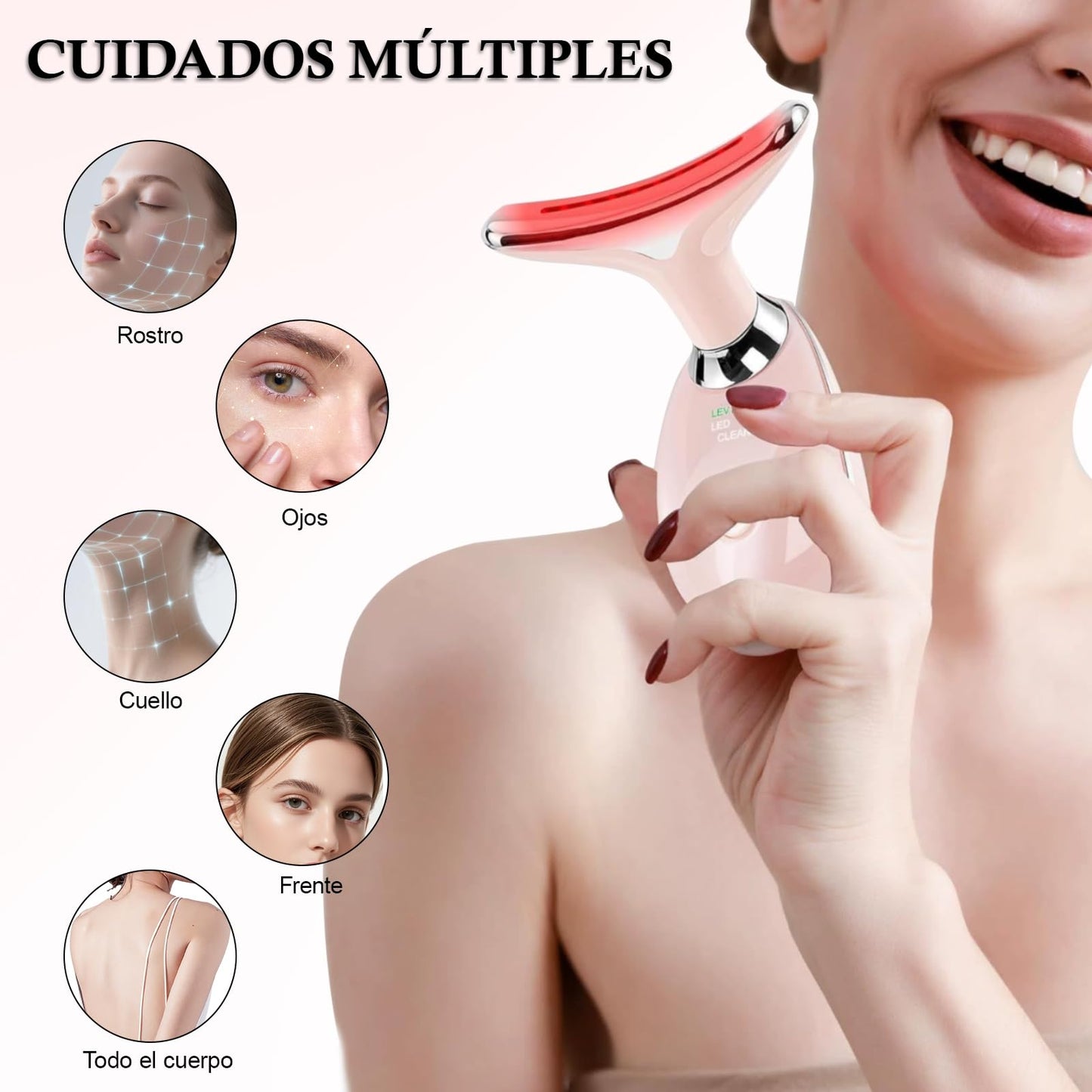 Masajeador Facial Cuello, Antiarrugas Masajeador de Belleza con 7 Modos, Máquina Belleza Facial Electrico con Luz LED, Limpieza profunda, Antienvejecimiento,cuidado facial recargable por USB