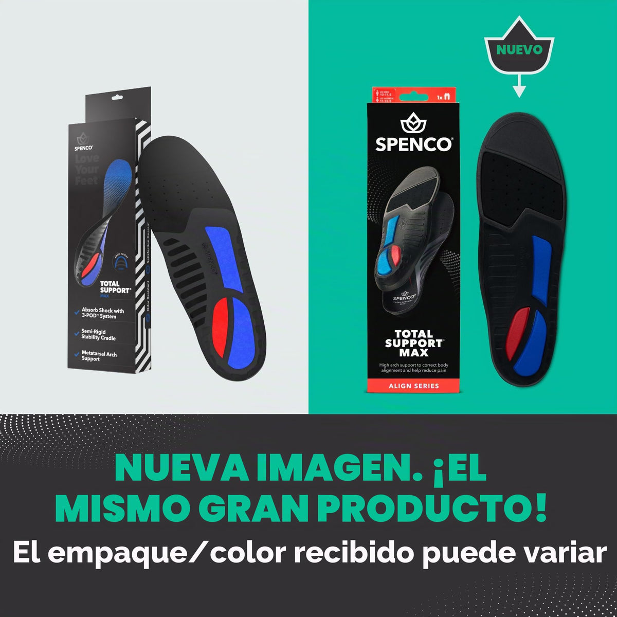 Plantillas Spenco Total Support Max Azul Negro para Hombres y Mujeres