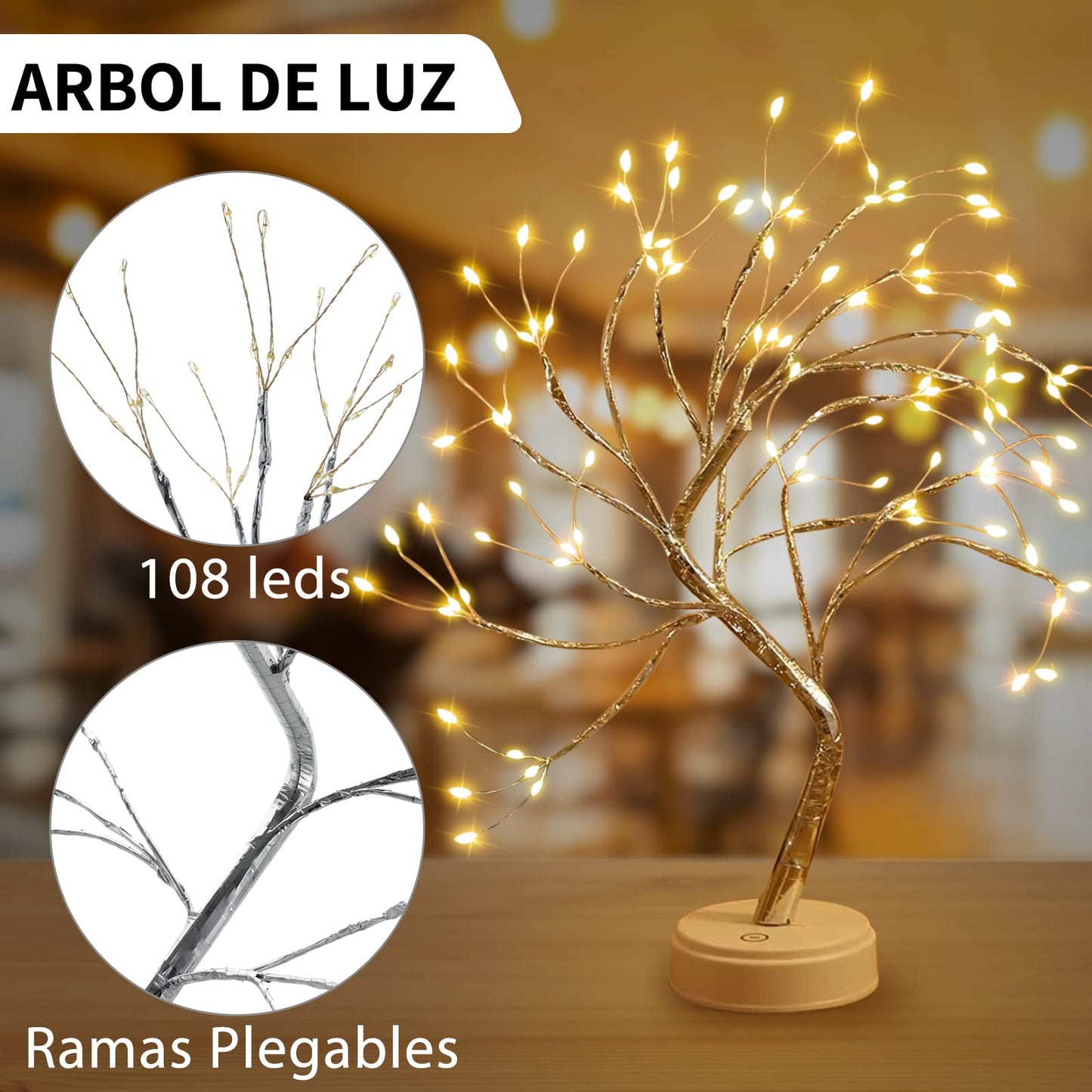 Lámpara Nocturna Bonsái, Luces de Árbol Bonsai con 108 Luces LED de Perlas y Ramas Regulables, Iluminación con Control Remoto y Control Táctil, Decoración Luminosa para Dormitorio,Boda,Festival,Fiesta