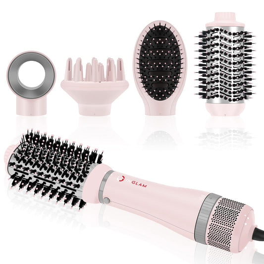 Cepillo de Soplado IG Inglam Rosa con Secador de Pelo de Iones Negativos Desmontable cuatro en uno
