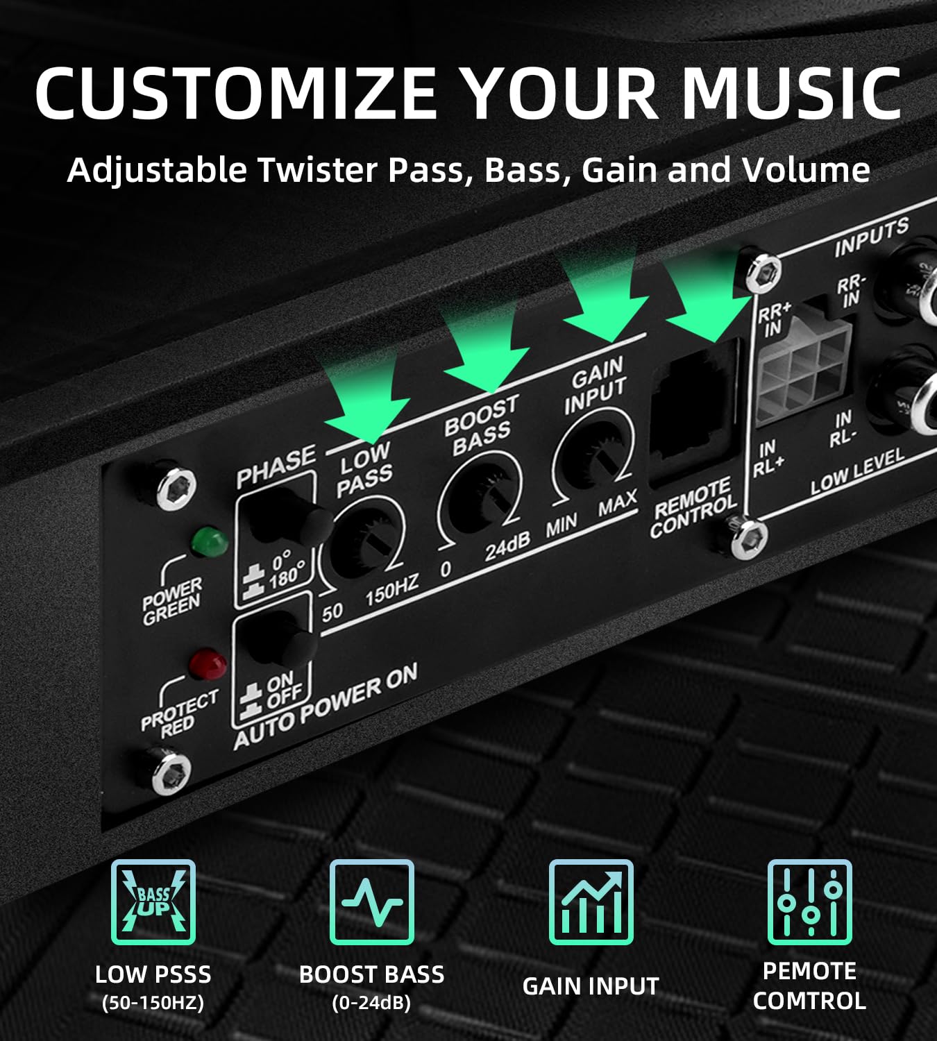 SPNANMA 2025 - Subwoofer y amplificador delgado de 1200 W, 10 pulgadas, para automóvil con luz ambiental, control individual para bajos pasos/ganancias/potenciación, graves de vibración envolvente de