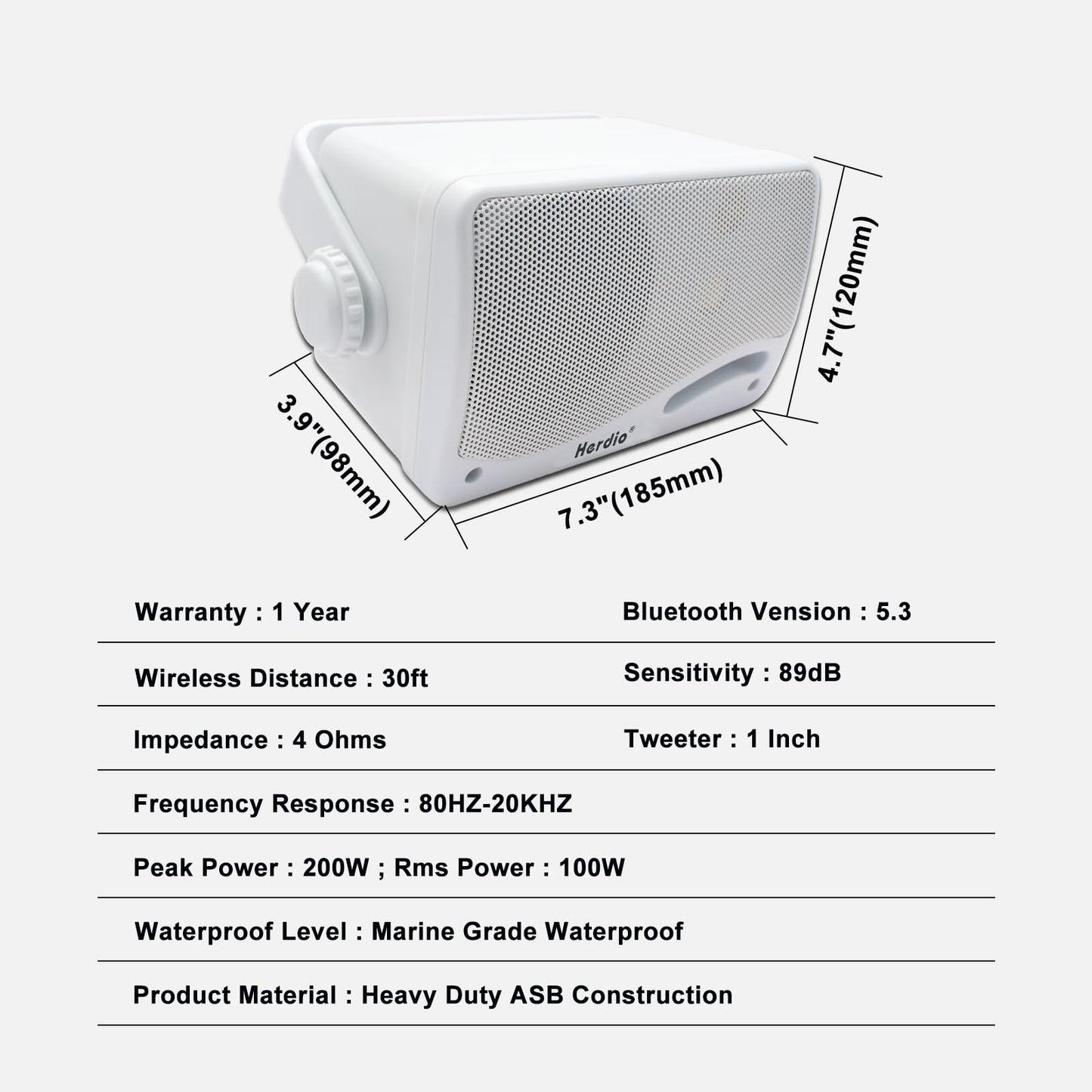 Herdio 3.5 Pulgadas Bluetooth Bocinas para Exterior, 200W Altavoces para Exteriores, Resistente al Agua, Adecuado para el hogar, Patio, Terraza,Patio Trasero (2 Altavoces,Blanco)