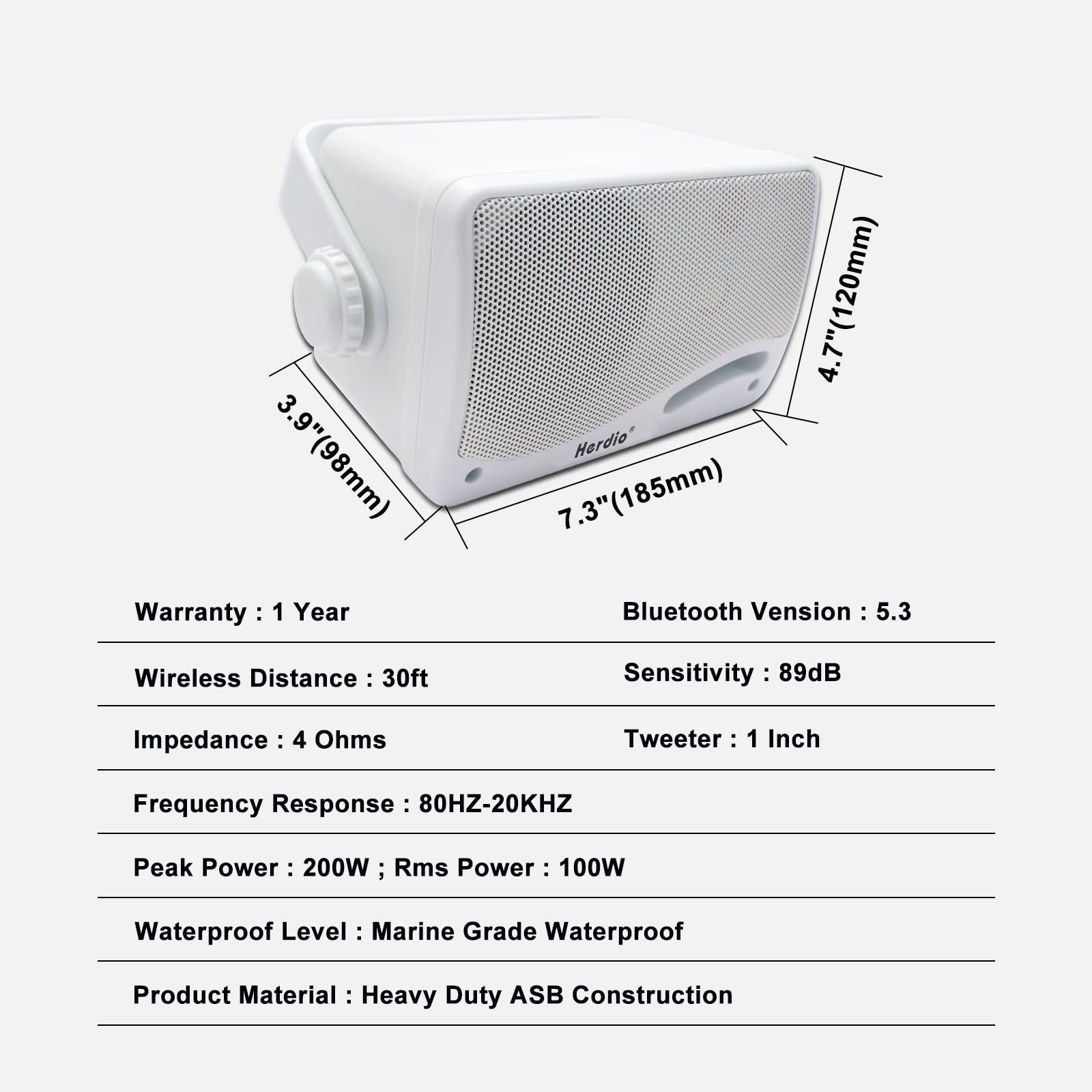 Herdio 3.5 Pulgadas Bluetooth Bocinas para Exterior, 200W Altavoces para Exteriores, Resistente al Agua, Adecuado para el hogar, Patio, Terraza,Patio Trasero (2 Altavoces,Blanco)