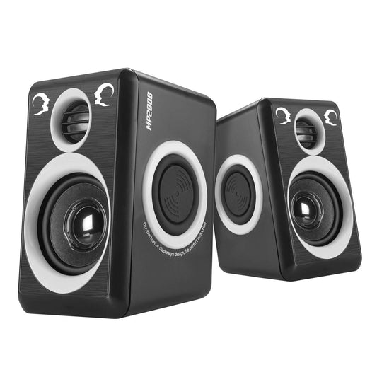RECCAZR - Altavoces de computadora con sonido envolvente de 2 canales USB con cable para computadora de computadora/TV/PC/portátiles/teléfono inteligente, diafragma integrado de cuatro altavoces