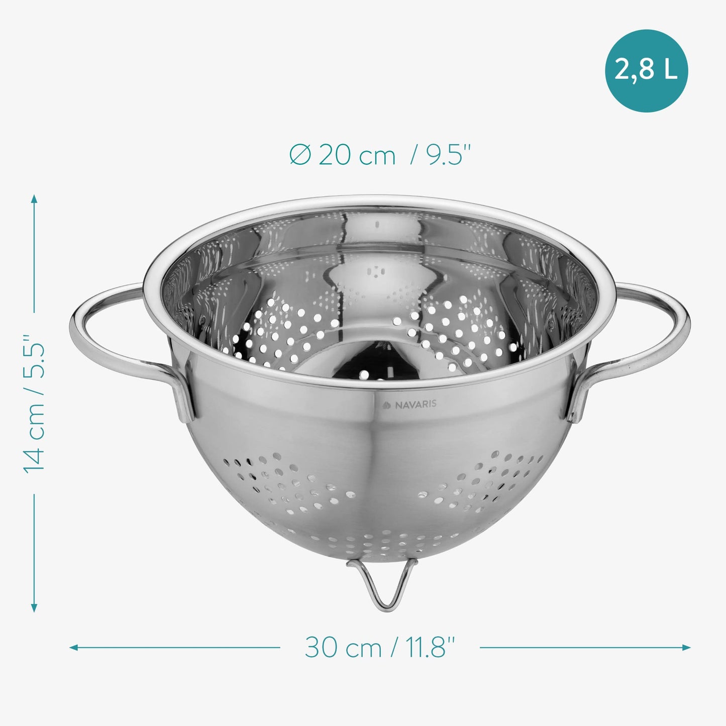 Colador de Cocina Navaris Acero Inoxidable Asas y Patas