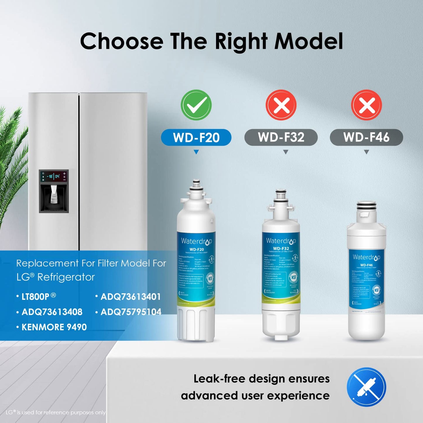 Filtro de Agua para Refrigerador Waterdrop Blanco Certificado NSF 53&42, Compatible con LG LT800P y Kenmore, Pack de 3