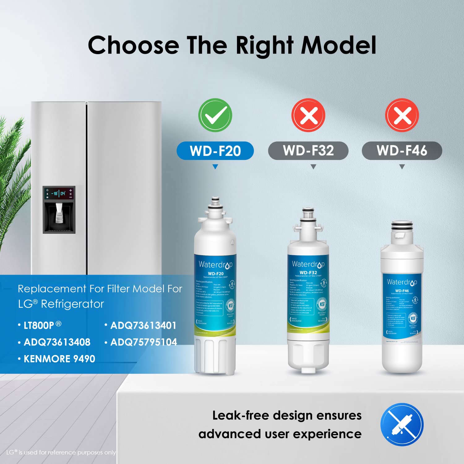 Filtro de Agua para Refrigerador Waterdrop Blanco Certificado NSF 53&42, Compatible con LG LT800P y Kenmore, Pack de 3
