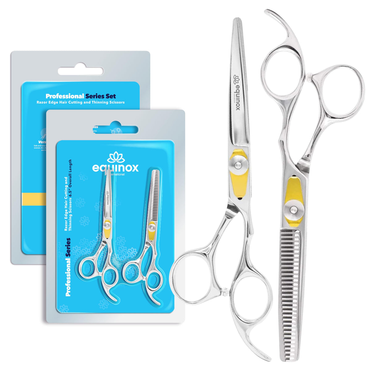 Equinox Professional Razor Edge Series - Hair Cutting and Thinning/Texturizing Scissors/Shears Set - 6.5 Overall Length with Fine Adjustment Tension Screw - Japanese Stainless Steel by Equinox International