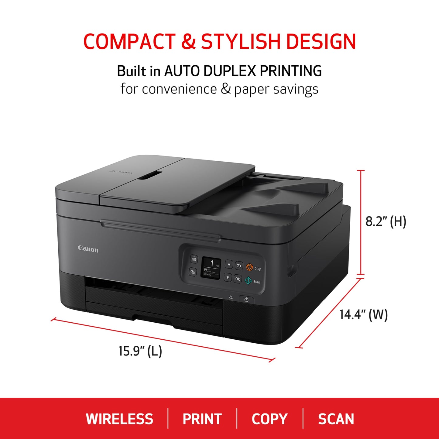 Canon PIXMA TR7020a Impresora de inyección de Tinta a Color inalámbrica Todo en uno, con impresión dúplex, impresión móvil y alimentador automático de Documentos, Negro, Funciona con Alexa