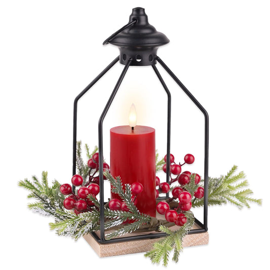 Linterna Decorativa Rhytsing Roja con Vela LED Sin Llama y Anillo Navideño para Navidad