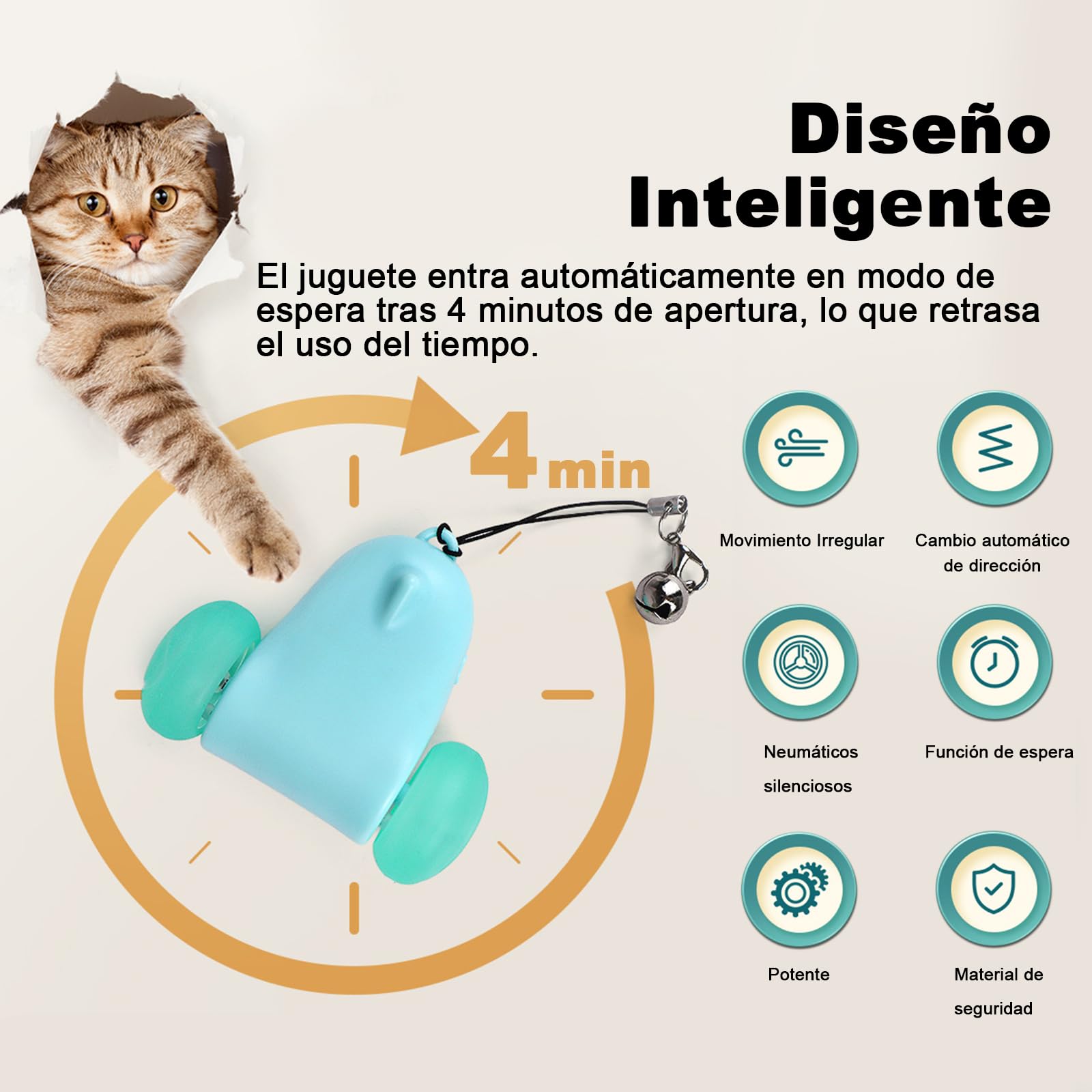 Juguetes Interactivos Ratón para Gatos en Interiores,Juguete Automático de Ratones para Gatos con Luces LED Intermitentes,USB Recargable Inteligente Ratones Juguetes con campanas, plumas y cintas