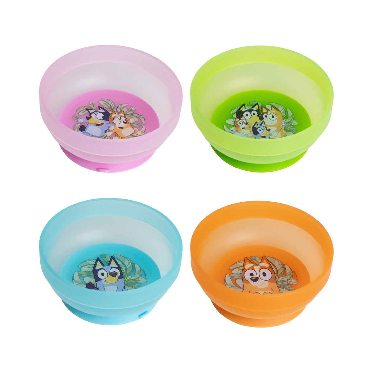 Stor – Set de 4 Tazones para Niños Bluey con Ventosa de Succión Antideslizante | Producto Oficial | Libre de BPA | Platos Hondos Apilables, Resistentes y Ligeros | Antiderrames
